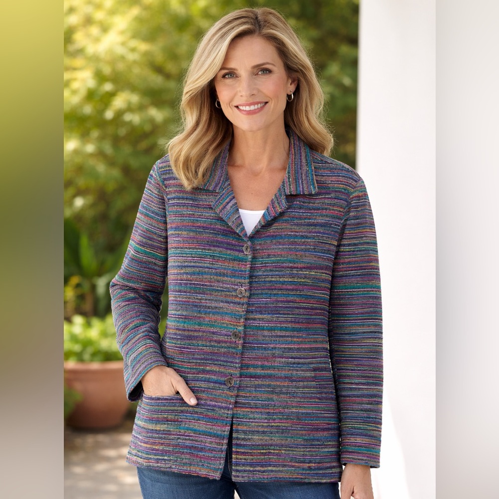 Coldwater Creek Vintage Colorful Striped Blazer, Size Large